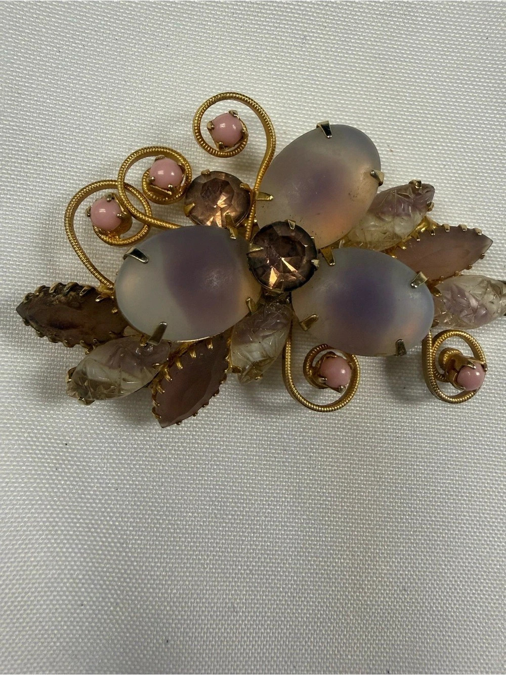 Vintage Floral Statement Brooch in Gold & Purple Like New